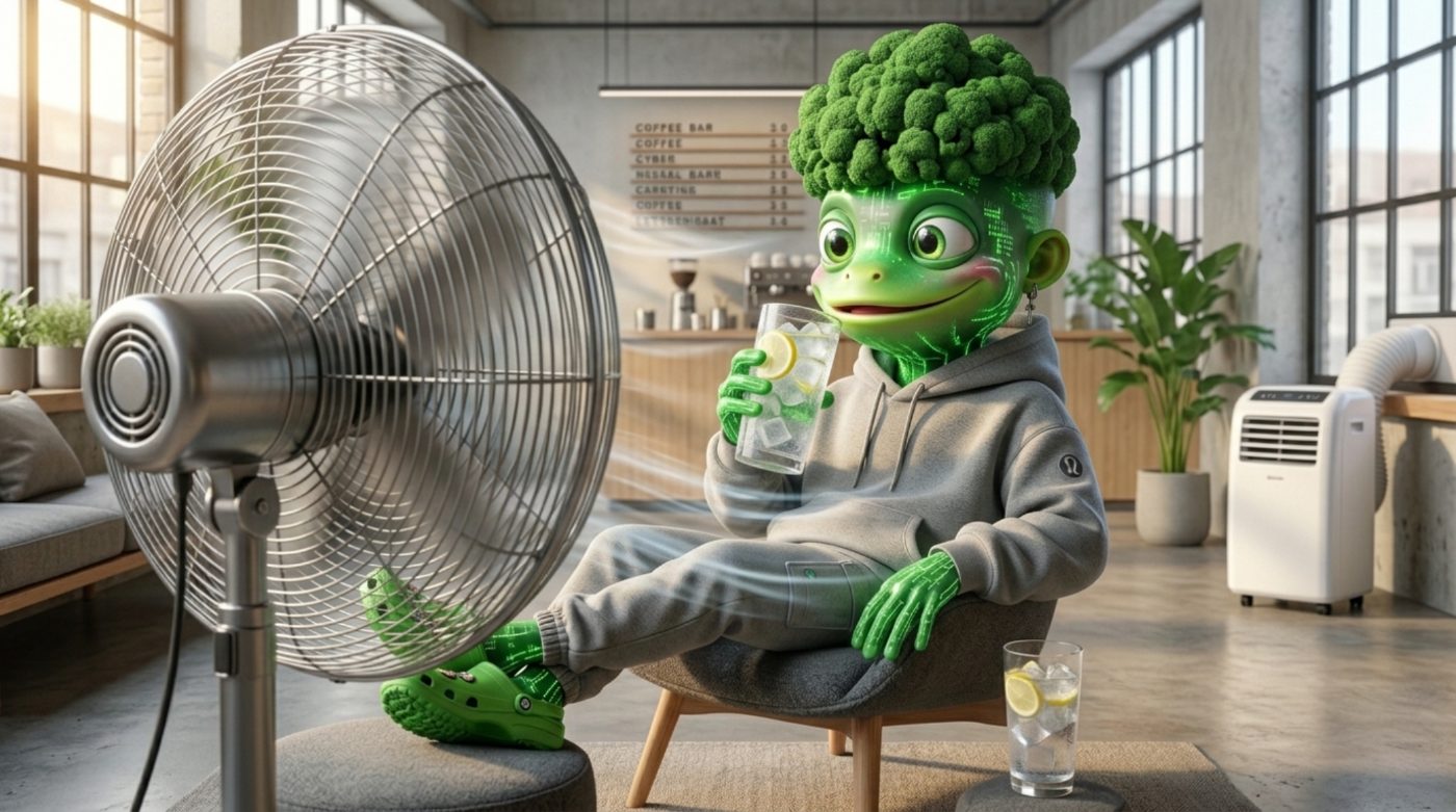 GZ se chladí u větráku v kavárně a pije limonádu s ledem