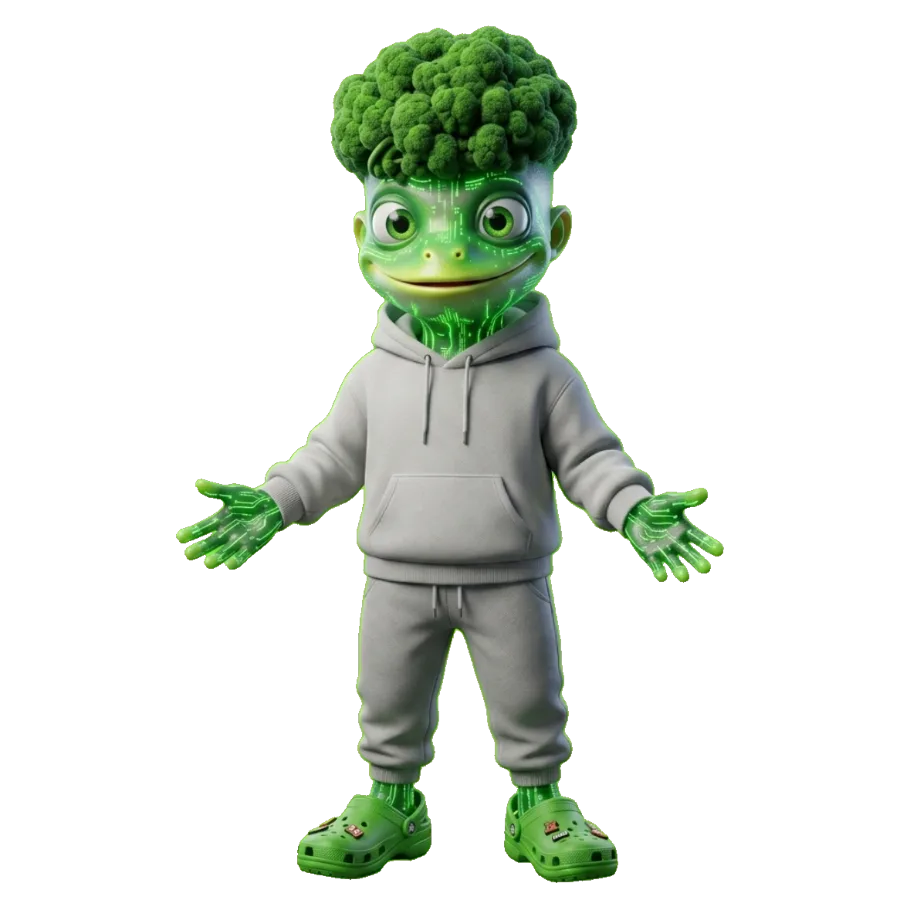 GZ, maskot GENZUO, v mikině s brokolicí